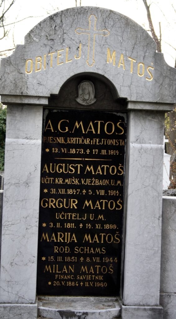 Nadgrobni natpis na obiteljskom grobu Antuna Gustava Matoša na Mirogoju